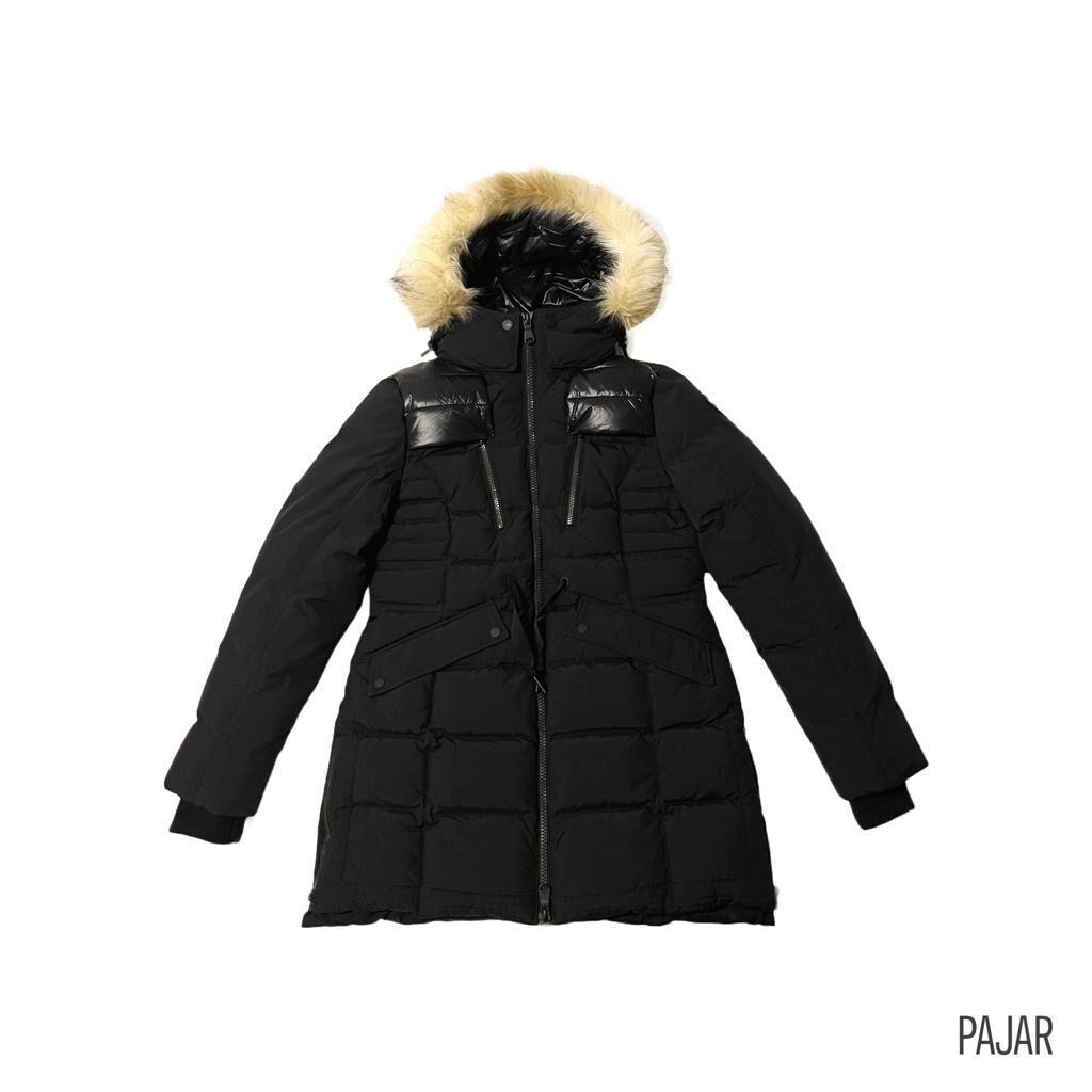 pajar front long black coat